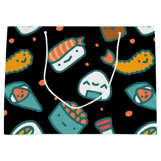 Schuif het fijne, naadloze sushi-patroon op zwart large cadeautasje (Voorkant)