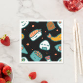 Schuif het fijne, naadloze sushi-patroon op zwart servetten (Insitu)