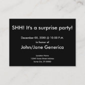 Schuif. Het is een verrassingsfeest! Visitekaartje (Achterkant)