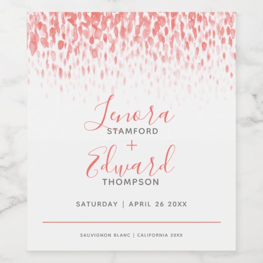 Schuif het levende koraalgrijze huwelijk in cascad wijn etiket (Enkel label)