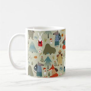 Schuif het naadloze patroon met taiga-dieren. koffiemok