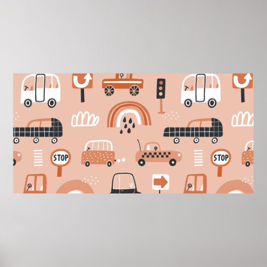 Schuif het patroon naadloos met de speelgoed auto' poster (Voorkant)