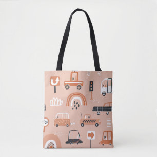 Schuif het patroon naadloos met de speelgoed auto' tote bag