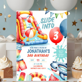 Schuif in drie zwembaden verjaardagsfeestje kaart