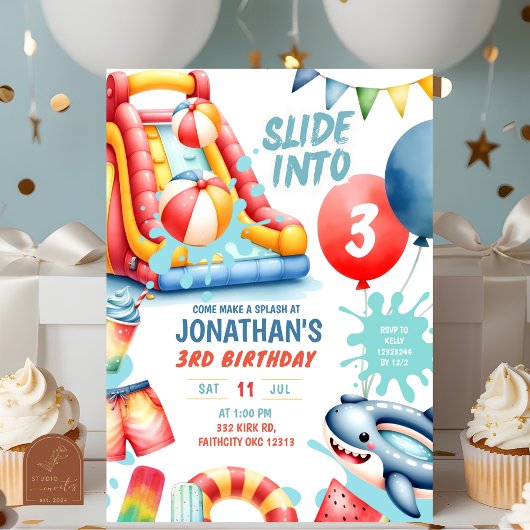 Schuif in drie zwembaden verjaardagsfeestje kaart
