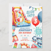 Schuif in drie zwembaden verjaardagsfeestje kaart (Voorkant)