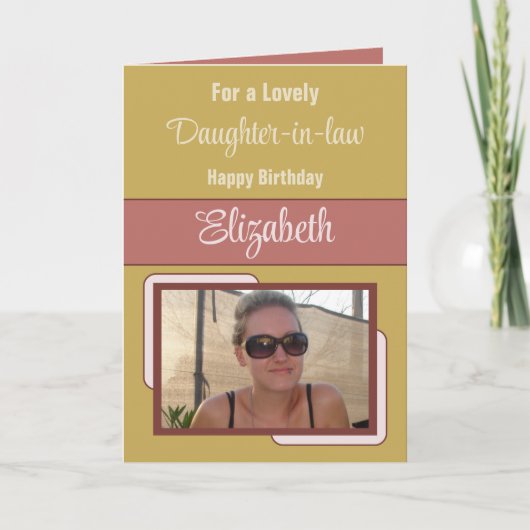 Schuif-in-law voeg naamfoto gouden roze verjaardag kaart (Voorkant)