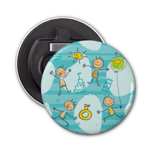 Schuif kinderen op het strandpatroon button flesopener (Voorkant)