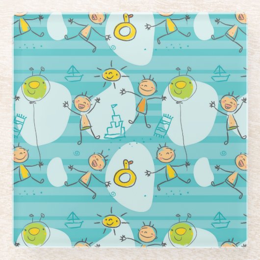 Schuif kinderen op het strandpatroon glazen onderzetter (Voorkant)