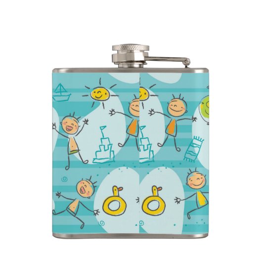 Schuif kinderen op het strandpatroon heupfles (Achterkant)