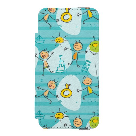 Schuif kinderen op het strandpatroon incipio iPhone portemonnee hoesje (Voorkant Agenda)