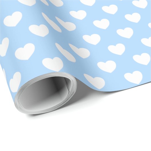 Schuif licht blauw en wit liefhebbend hart cadeaupapier (Rol Hoek)