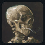 Schuif met Burning Cigarette Vincent van Gogh Art Vierkante Sticker<br><div class="desc">Vincent van Gogh (Nederlands, 1853 - 1890) Skull of a Skeleton with Burning Cigarette, 1885-86, Oil on canvas Unframed: 32 cm × 24, 5 cm (13 in × 9, 6 inch) Vroegtijdig werk van Vincent van Gogh. Dit kleine schilderij maakt deel uit van het permanente collectie van het Van Gogh...</div>