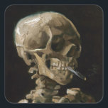 Schuif met Burning Cigarette Vincent van Gogh Art Vierkante Sticker<br><div class="desc">Vincent van Gogh (Nederlands, 1853 - 1890) Skull of a Skeleton with Burning Cigarette, 1885-86, Oil on canvas Unframed: 32 cm × 24, 5 cm (13 in × 9, 6 inch) Vroegtijdig werk van Vincent van Gogh. Dit kleine schilderij maakt deel uit van het permanente collectie van het Van Gogh...</div>