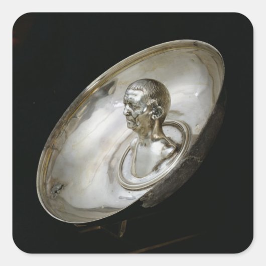 Schuif met de buste van een man binnen vierkante sticker (Voorkant)