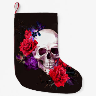 Schuif met donkere bloemen en rode rozen zee kleine kerstsok