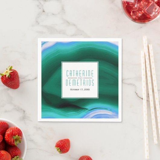 Schuif met groene en blauwe kieuw en lijst bruilof servet (Insitu)