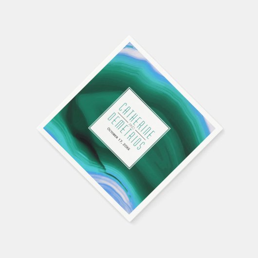 Schuif met groene en blauwe kieuw en lijst bruilof servet (Hoek)