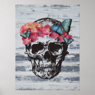 Schuif met hydrangebloemen en vlinders poster