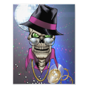 Schuif met Pet, bril, goudketting en Disco Foto Afdruk