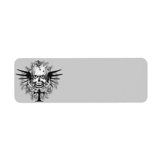 Schuif met Roos, hoorns, kruis, vleugelillustratie Etiket (Voorkant)