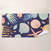 Schuif naadloos met kwallen, schelpen, vis badhanddoek (Badhanddoek)
