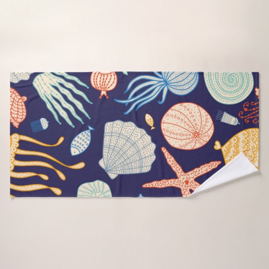 Schuif naadloos met kwallen, schelpen, vis badhanddoek (Badhanddoek)