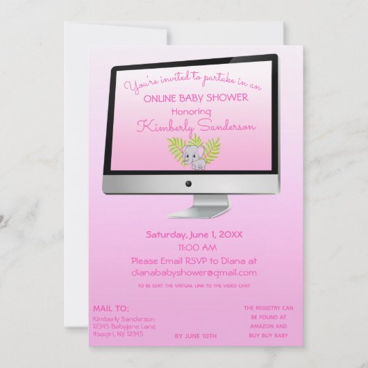 Schuif op Mail Baby Girl Pink Online Kaart (Voorkant)