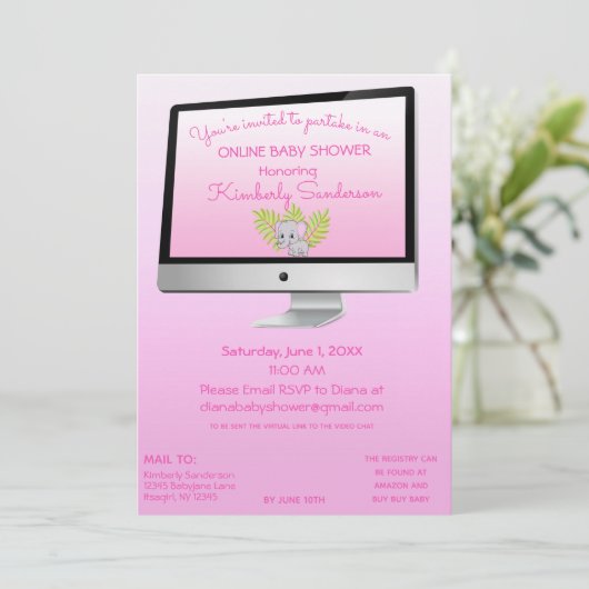 Schuif op Mail Baby Girl Pink Online Kaart (Staand voorkant)