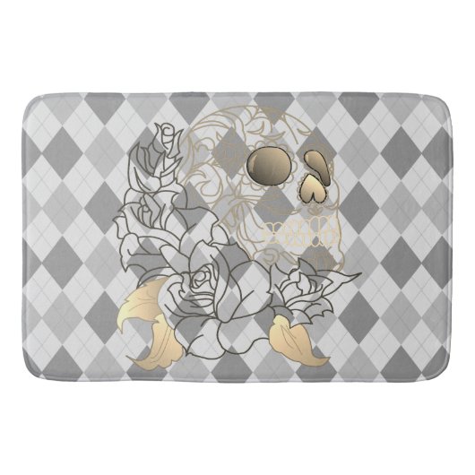 Schuif retro argyle yellow grijs Bathroom mat (Voorkant)