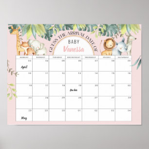 Schuif roze oerwoud baby shower poster