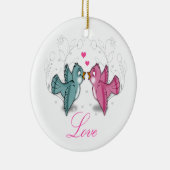 Schuif schattige Tortelduifjes roze zwenkbloemen Keramisch Ornament (Rechts)