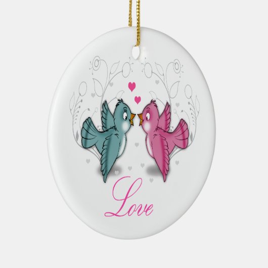 Schuif schattige Tortelduifjes roze zwenkbloemen Keramisch Ornament (Rechts)