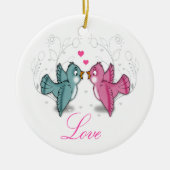 Schuif schattige Tortelduifjes roze zwenkbloemen Keramisch Ornament (Voorkant)