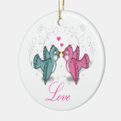 Schuif schattige Tortelduifjes roze zwenkbloemen Keramisch Ornament (Links)