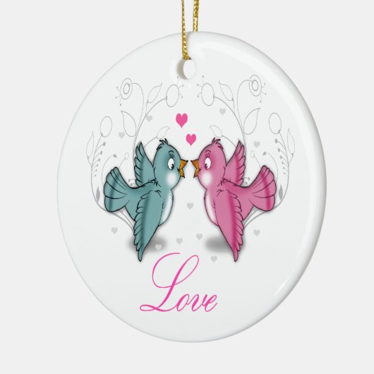 Schuif schattige Tortelduifjes roze zwenkbloemen Keramisch Ornament (Links)