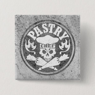 Schuif schedel en gewas gebak grijs vierkante button 5,1 cm