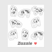 Schuif zwart-wit handgetrokken varken met koe vlek sticker (Vel)