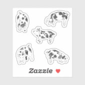 Schuif zwart-wit handgetrokken varken met koe vlek sticker (Vel)