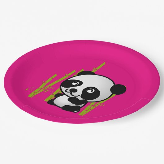 Schuif zwart-wit panda-beer in een bamboegroef. papieren bordje (Gekanteld)