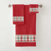 Schuifbadhanddoekset met rood en grijs boerderij bad handdoek (Insitu)