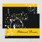 Schuifblad zwart, geel trouwrepetitiediner kaart (Voorkant / Achterkant)