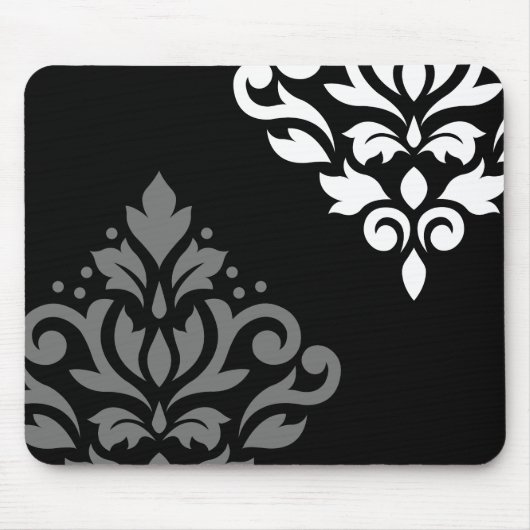 Schuifje Damask Art I Black Grey White Muismat (Voorkant)
