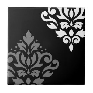 Schuifje Damask Art I Black Grey White Tegeltje