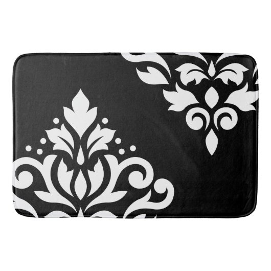 Schuifje Damask Art I White op Black Badmat (Voorkant)