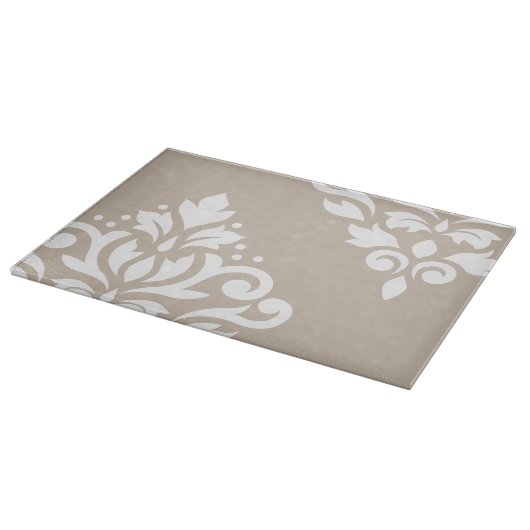 Schuifje Damask Art I White op Light Taupe Snijplank (Hoek)