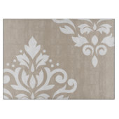Schuifje Damask Art I White op Light Taupe Snijplank (Voorkant)