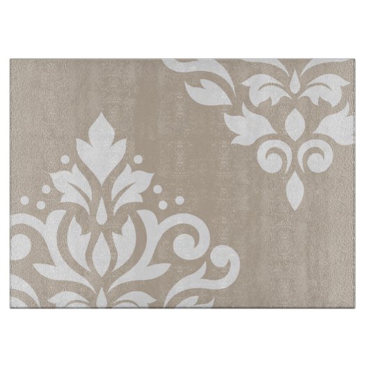 Schuifje Damask Art I White op Light Taupe Snijplank (Voorkant)