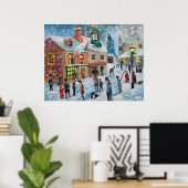 Schuifje met een kerst-carol wintersneeuwscans poster (Thuiskantoor)