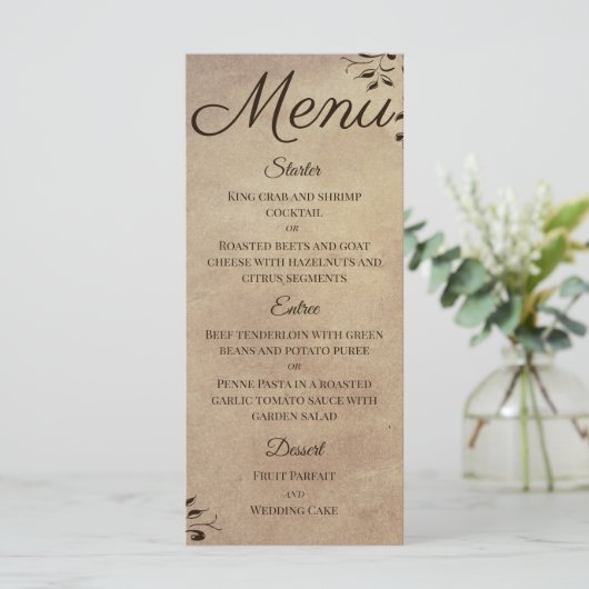 Schuifontwerp voor elegant, bijtend perkamentpapie menu (Staand voorkant)